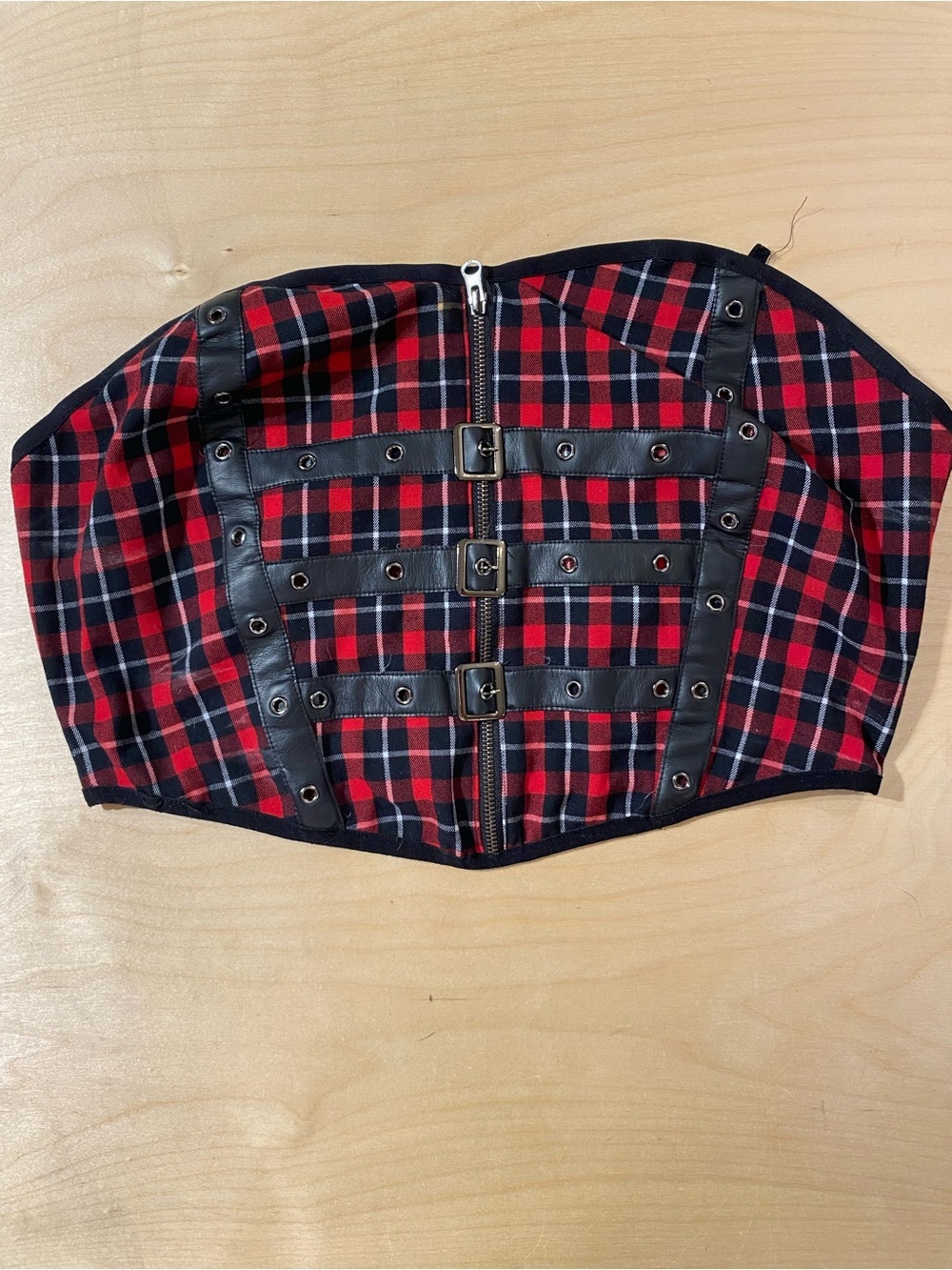 Thorn & Fable Red Black Plaid Strap-Detail Corset Top Size 1 (RI)
